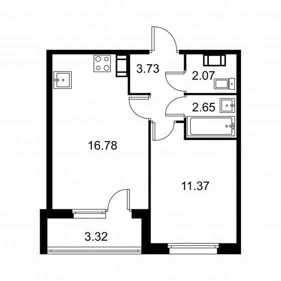 38,3 м², 1-комнатная квартира 5 930 300 ₽ - изображение 1