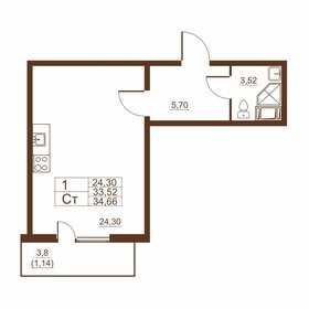 Квартира 34,7 м², студия - изображение 1