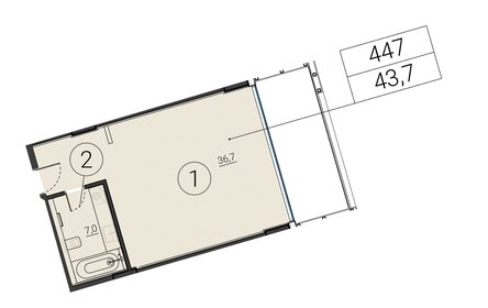 Квартира 43,7 м², 1-комнатные - изображение 1