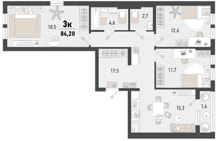 85 м², 3-комнатная квартира 18 000 000 ₽ - изображение 107