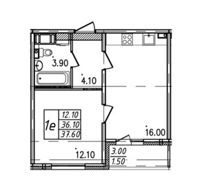 Квартира 37,6 м², 1-комнатная - изображение 1