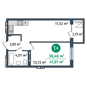 Квартира 38,5 м², 1-комнатные - изображение 1