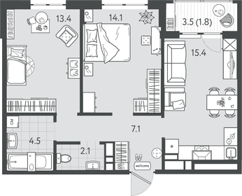 60 м², 2-комнатная квартира 6 950 000 ₽ - изображение 63