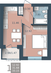 Квартира 33,6 м², 1-комнатная - изображение 1