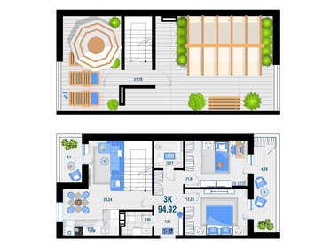 Квартира 94,9 м², 2-комнатная - изображение 1