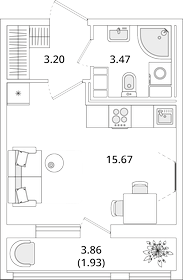 Квартира 24,3 м², студия - изображение 1