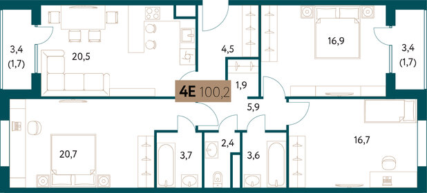 100,4 м², 4-комнатная квартира 51 604 776 ₽ - изображение 33