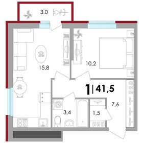 Квартира 41,5 м², 1-комнатная - изображение 1