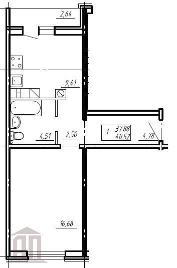 40,5 м², 1-комнатная квартира 4 650 000 ₽ - изображение 1