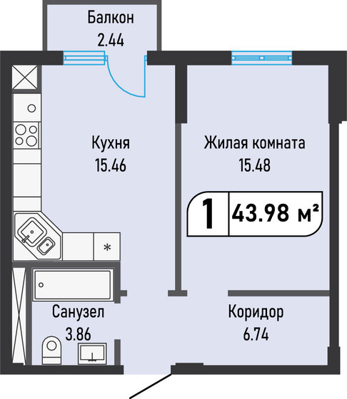 44 м², 1-комнатная квартира 4 837 800 ₽ - изображение 1