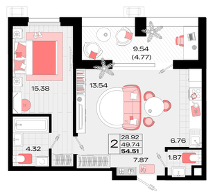 Квартира 54,5 м², 2-комнатная - изображение 1