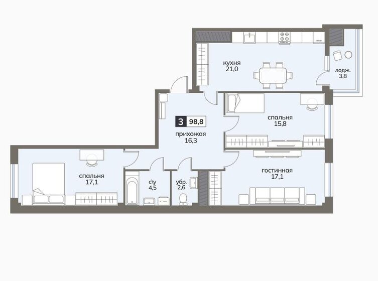 98,8 м², 3-комнатная квартира 8 200 400 ₽ - изображение 1