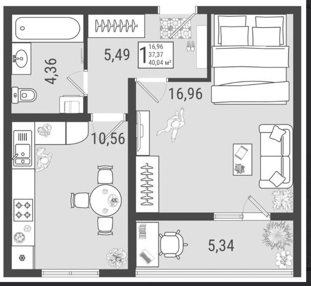 40 м², 1-комнатная квартира 3 763 000 ₽ - изображение 1