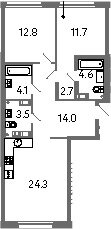 Квартира 77,7 м², 2-комнатная - изображение 1