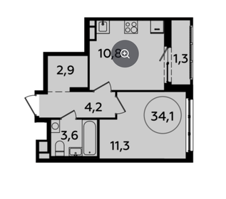 Квартира 34,1 м², 1-комнатная - изображение 1