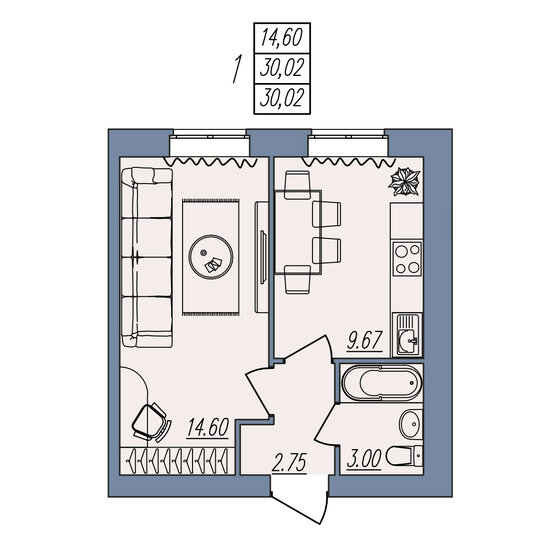 30 м², 1-комнатная квартира 2 881 920 ₽ - изображение 18