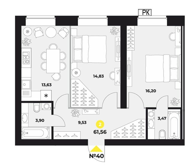 61,6 м², 2-комнатная квартира 9 664 920 ₽ - изображение 1