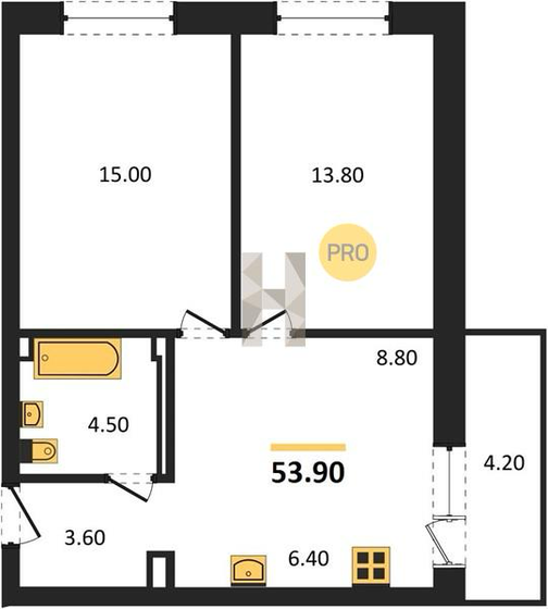 53,9 м², 2-комнатная квартира 5 400 000 ₽ - изображение 1