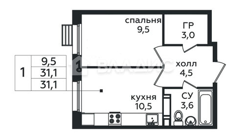 Квартира 31,1 м², 1-комнатная - изображение 1