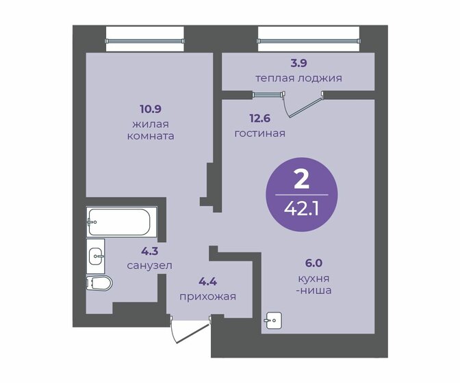 42,1 м², 2-комнатная квартира 5 683 500 ₽ - изображение 1