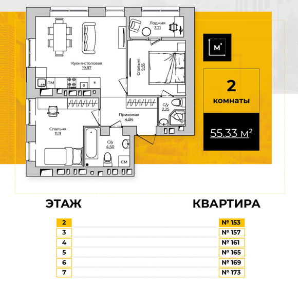 55,3 м², 2-комнатная квартира 6 383 408 ₽ - изображение 1