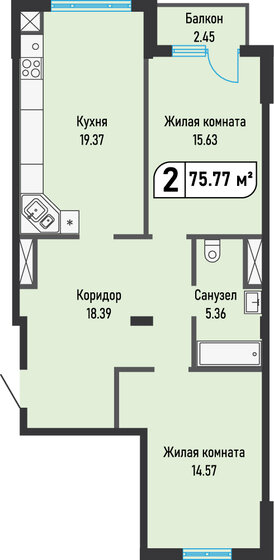 75,8 м², 2-комнатная квартира 7 955 850 ₽ - изображение 1