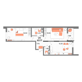 Квартира 63,2 м², 2-комнатная - изображение 1