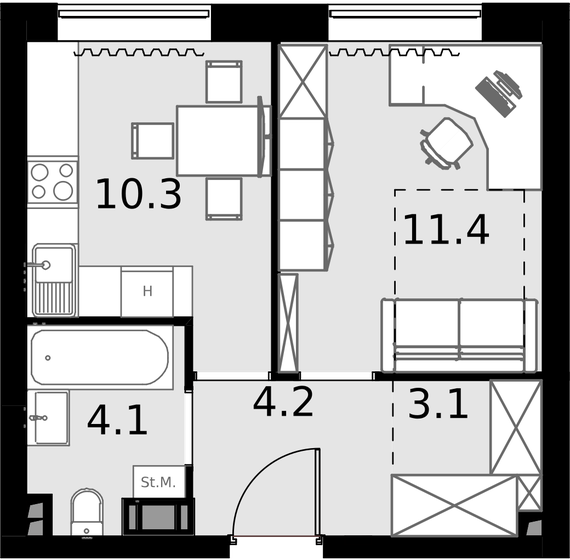 33,1 м², 1-комнатные апартаменты 9 665 200 ₽ - изображение 19