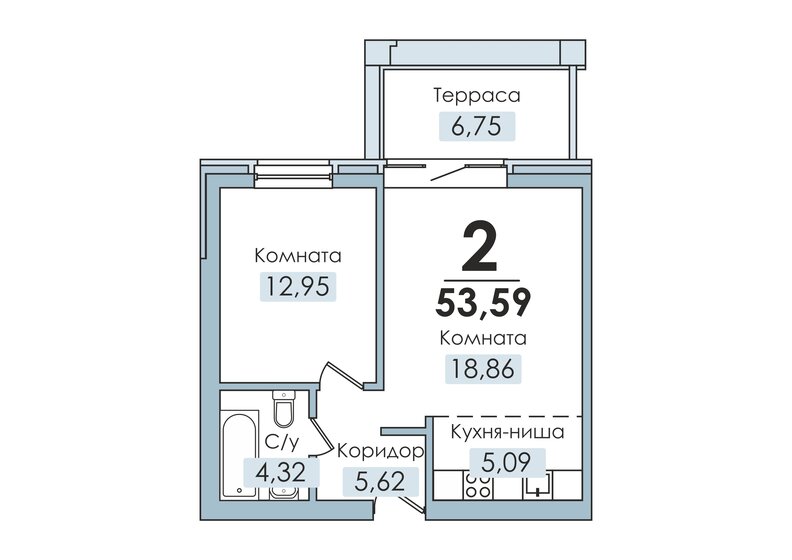 53,5 м², квартира-студия 3 429 760 ₽ - изображение 1
