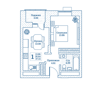 37 м², 1-комнатная квартира 5 999 000 ₽ - изображение 44