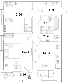 Квартира 59,6 м², 2-комнатная - изображение 1