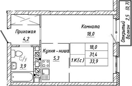 Квартира 34 м², студия - изображение 1