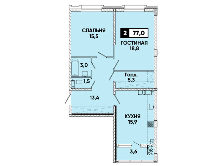 77 м², 2-комнатная квартира 7 014 700 ₽ - изображение 1