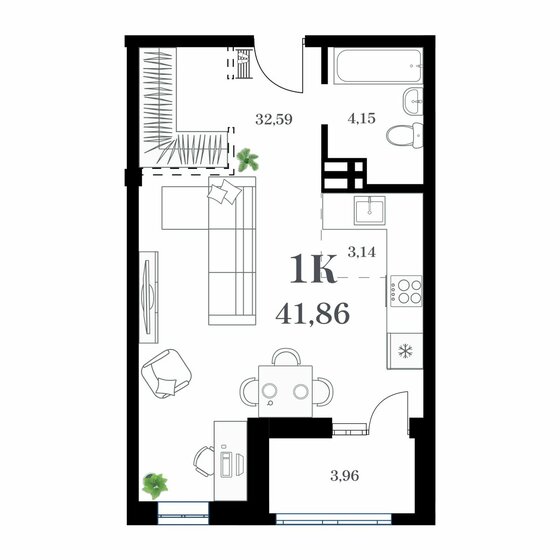 41,9 м², 1-комнатная квартира 8 790 600 ₽ - изображение 1
