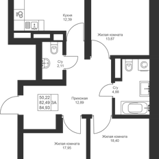 Квартира 84,9 м², 3-комнатная - изображение 3