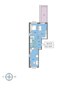 Квартира 62,3 м², 2-комнатная - изображение 1