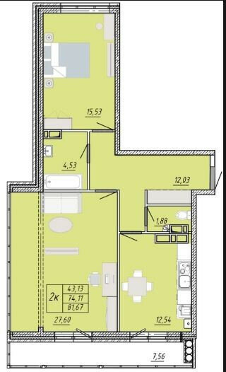88 м², 2-комнатная квартира 6 950 000 ₽ - изображение 1