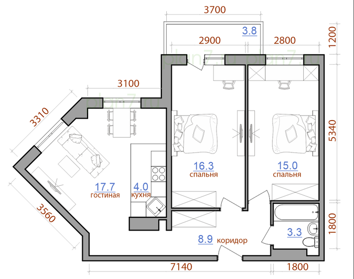 69,5 м², 3-комнатная квартира 7 123 750 ₽ - изображение 1