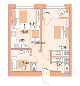 Квартира 45,7 м², 2-комнатная - изображение 1