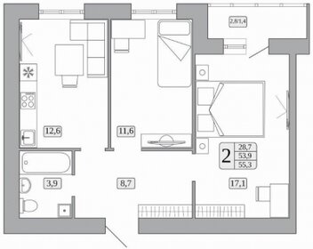 53,9 м², 2-комнатная квартира 5 181 000 ₽ - изображение 16