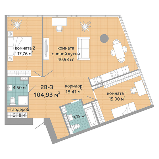 104,9 м², 3-комнатные апартаменты 20 850 000 ₽ - изображение 1