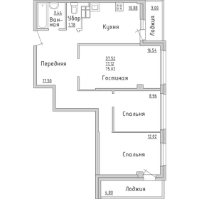 Квартира 74,6 м², 3-комнатная - изображение 1