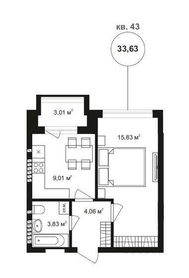 33,6 м², 1-комнатная квартира 5 992 088 ₽ - изображение 1