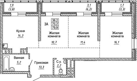 Квартира 80 м², 3-комнатная - изображение 1
