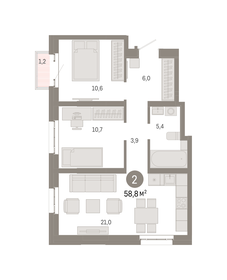 58,8 м², 2-комнатная квартира 19 970 000 ₽ - изображение 44