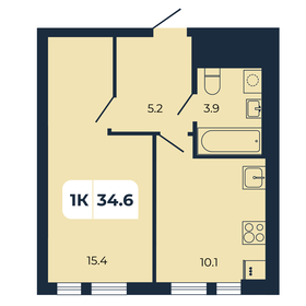 34,4 м², 1-комнатная квартира 3 950 000 ₽ - изображение 1