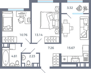 57 м², 2-комнатная квартира 5 900 000 ₽ - изображение 92