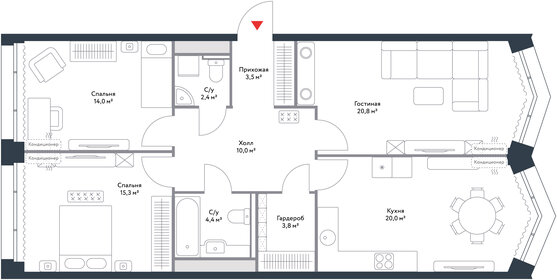 Квартира 94,2 м², 3-комнатная - изображение 1