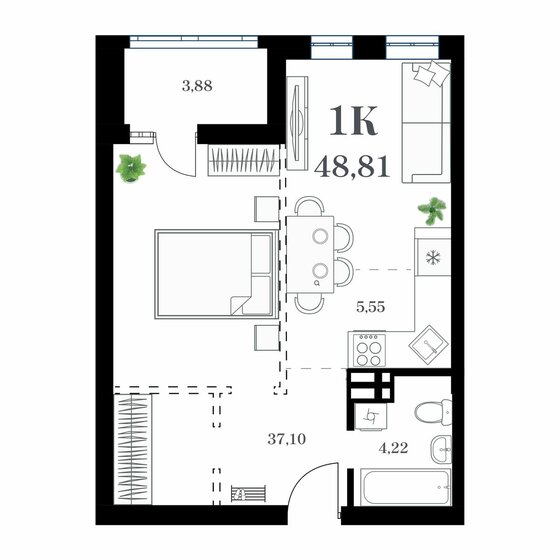 48,8 м², 1-комнатная квартира 13 178 700 ₽ - изображение 1