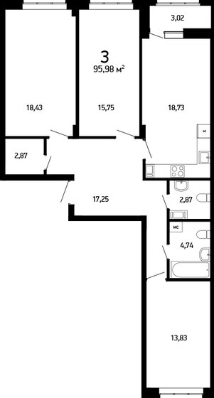 96,1 м², 3-комнатная квартира 13 165 700 ₽ - изображение 1